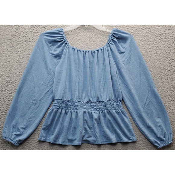 LC Lauren Conrad Blouse Top Womens Small Blue Pleated Smocket Waist Long Sleeve - Picture 1 of 9